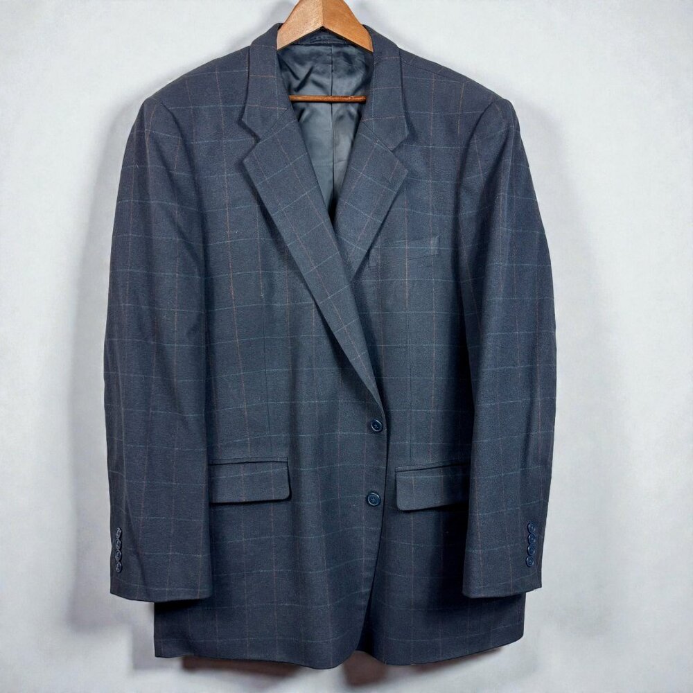 Rocks Custom Tailor Navy Windowpane Blazer 44 Big & Tall